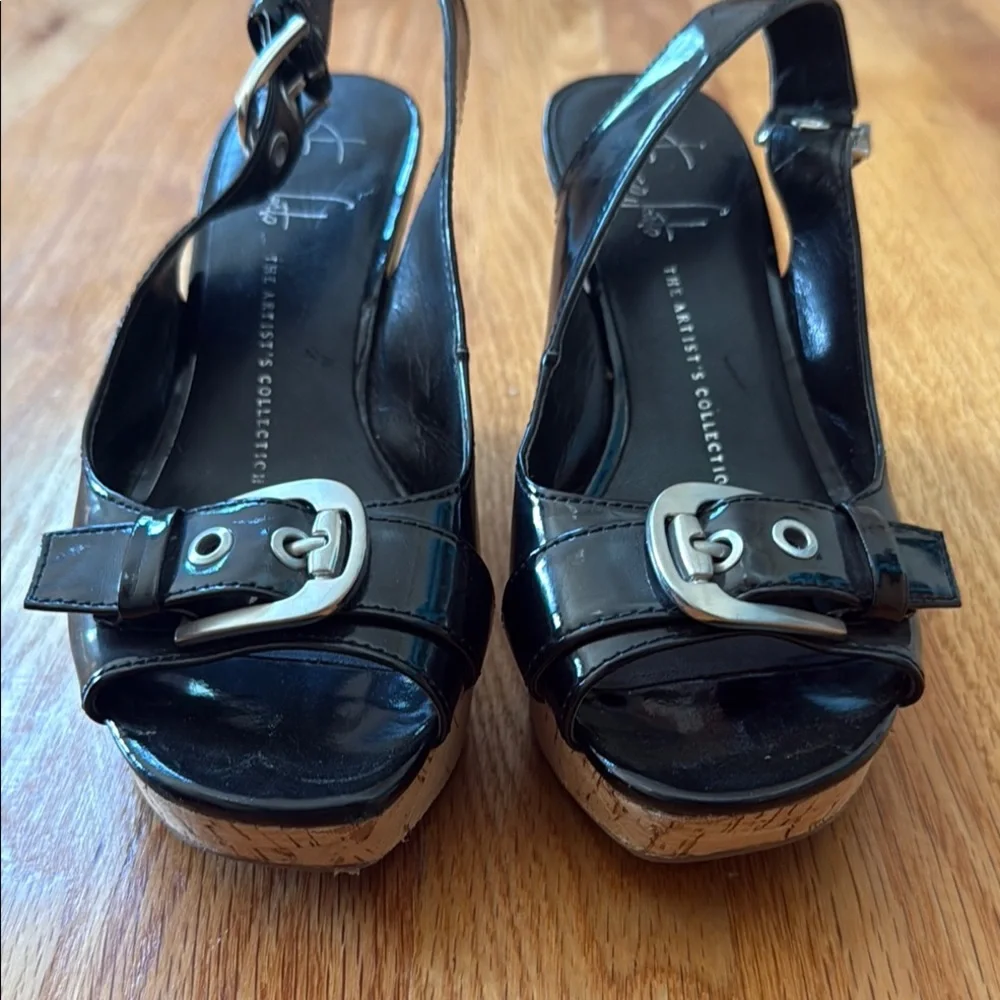 Franco Sarto Black Platform Shoes with Silver Buckle (6) - Picture 2 of 7